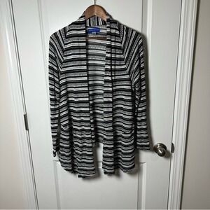 Simply Styled Womens Black White Striped Open Front Cardigan Sweater XL
